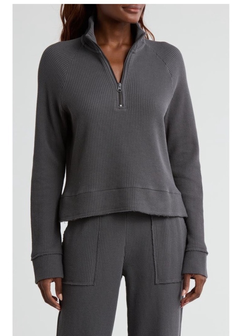 Z by Zella Charcoal Gray Waffle Zip Knit Lounge Set (Top and Pants)